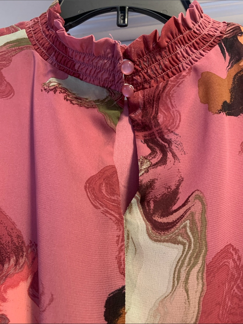 Nine West Pink Marble-Print Long Sleeve Romper with Tie Waist - Picture 4 of 5
